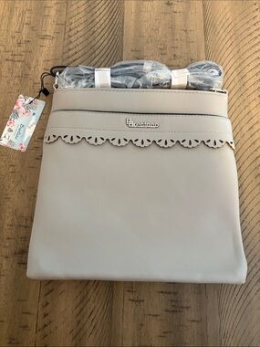 652 Brentano Gray Crossbody Bag with Scalloped Trim